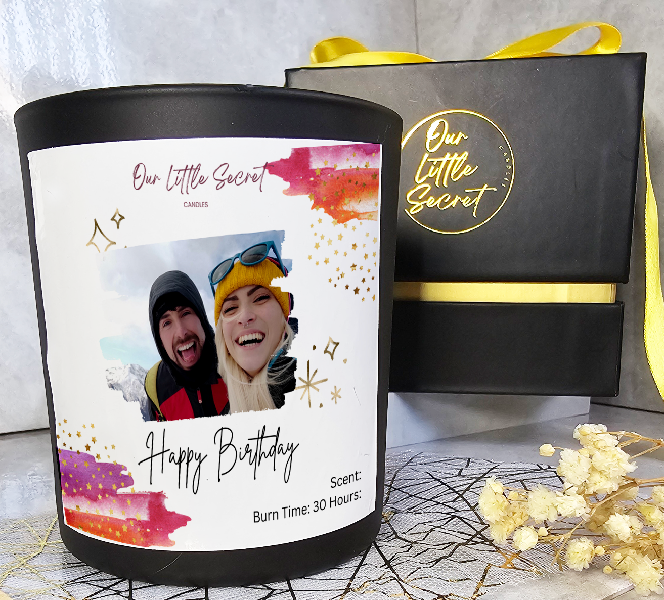 Luxurious Birthday Candle Black with Photo