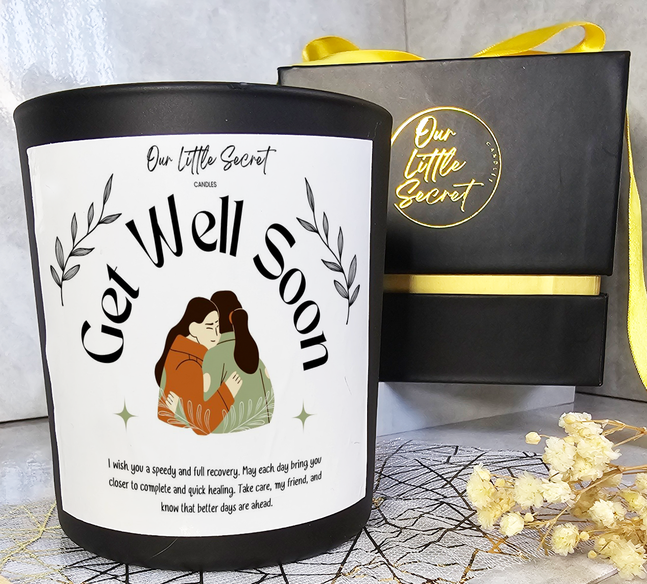 Lift Their Spirits with Our Get Well Soon Candle: A Thoughtful Gesture of Warmth and Care - Black