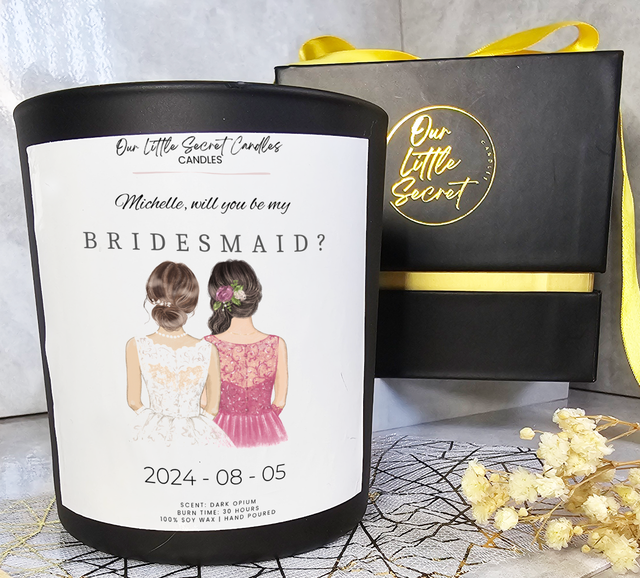 Will You Be My Bridesmaid? A Heartfelt Proposal Candle - Black